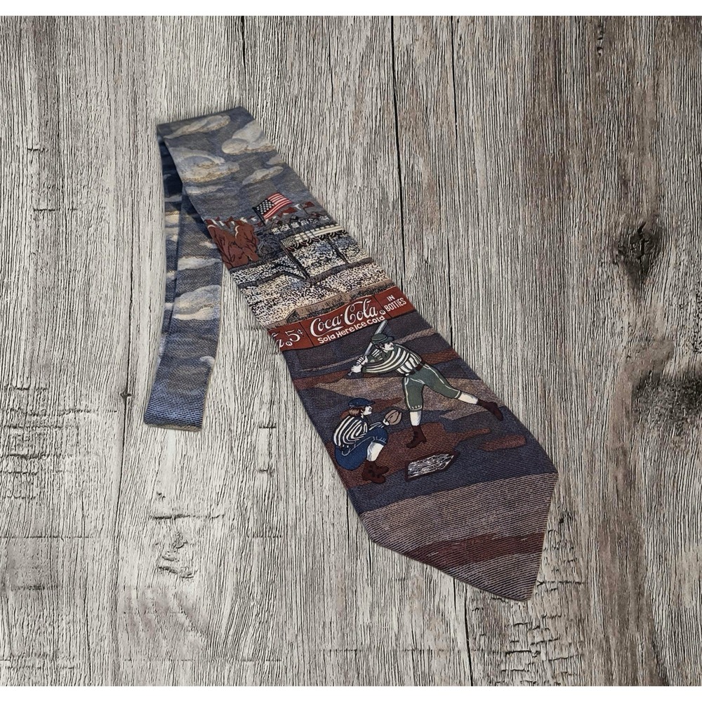 Coca Cola Tie Men's Necktie 100% Silk Baseball Batting Made in USA